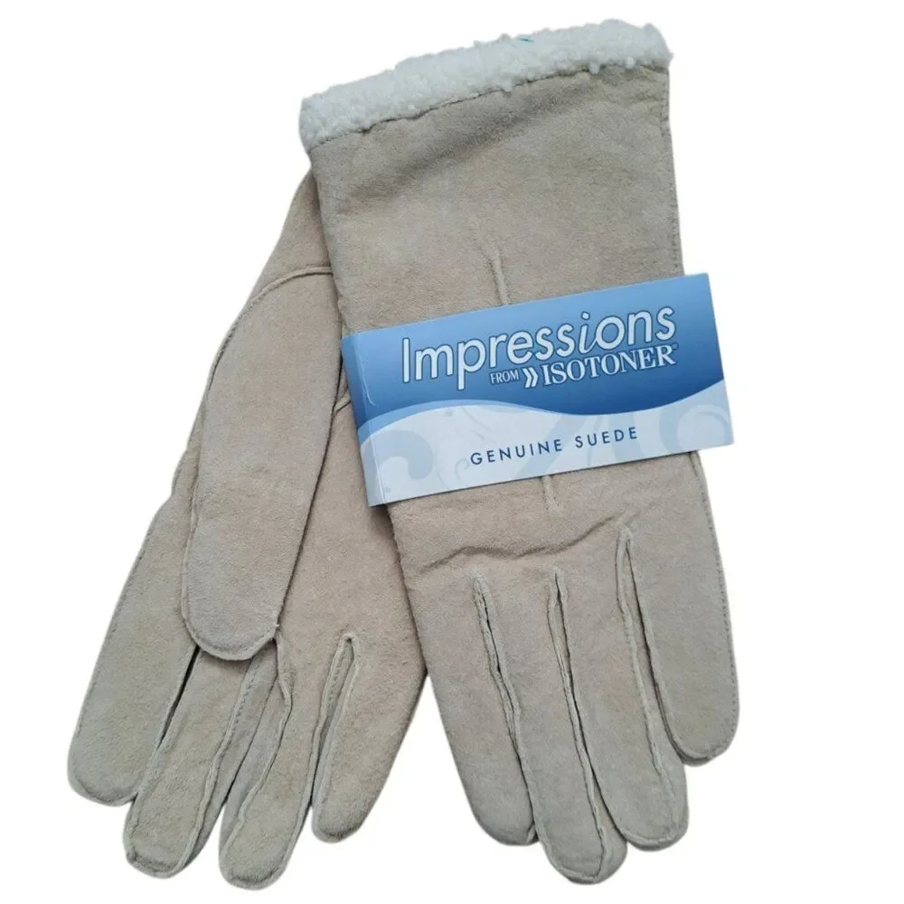 Isotoner Women's Camel Suede Lined Hand Gloves Winter Cozy Warm Sz Medium - Picture 2 of 5
